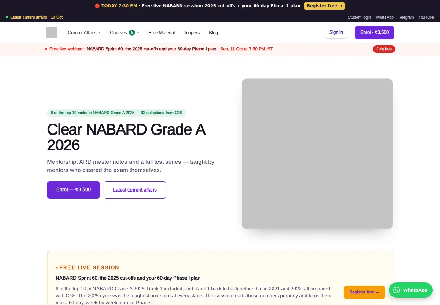 Captured homepage of c4scourses.co.in in the current scan