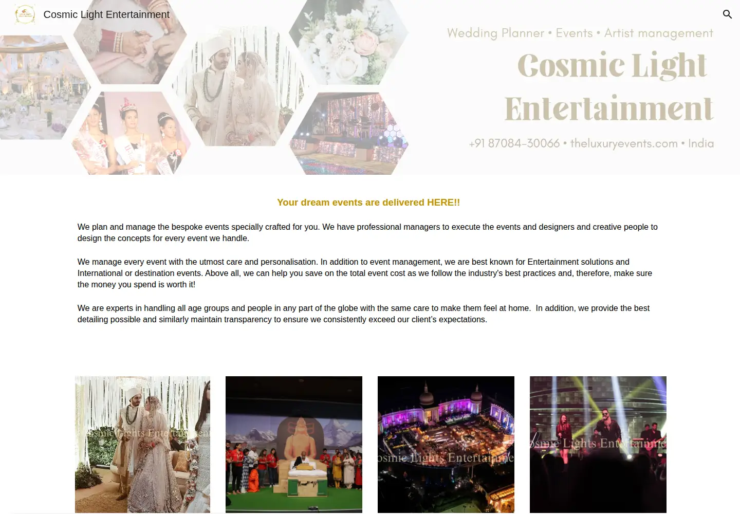 Screenshot of cosmicevent.co.in