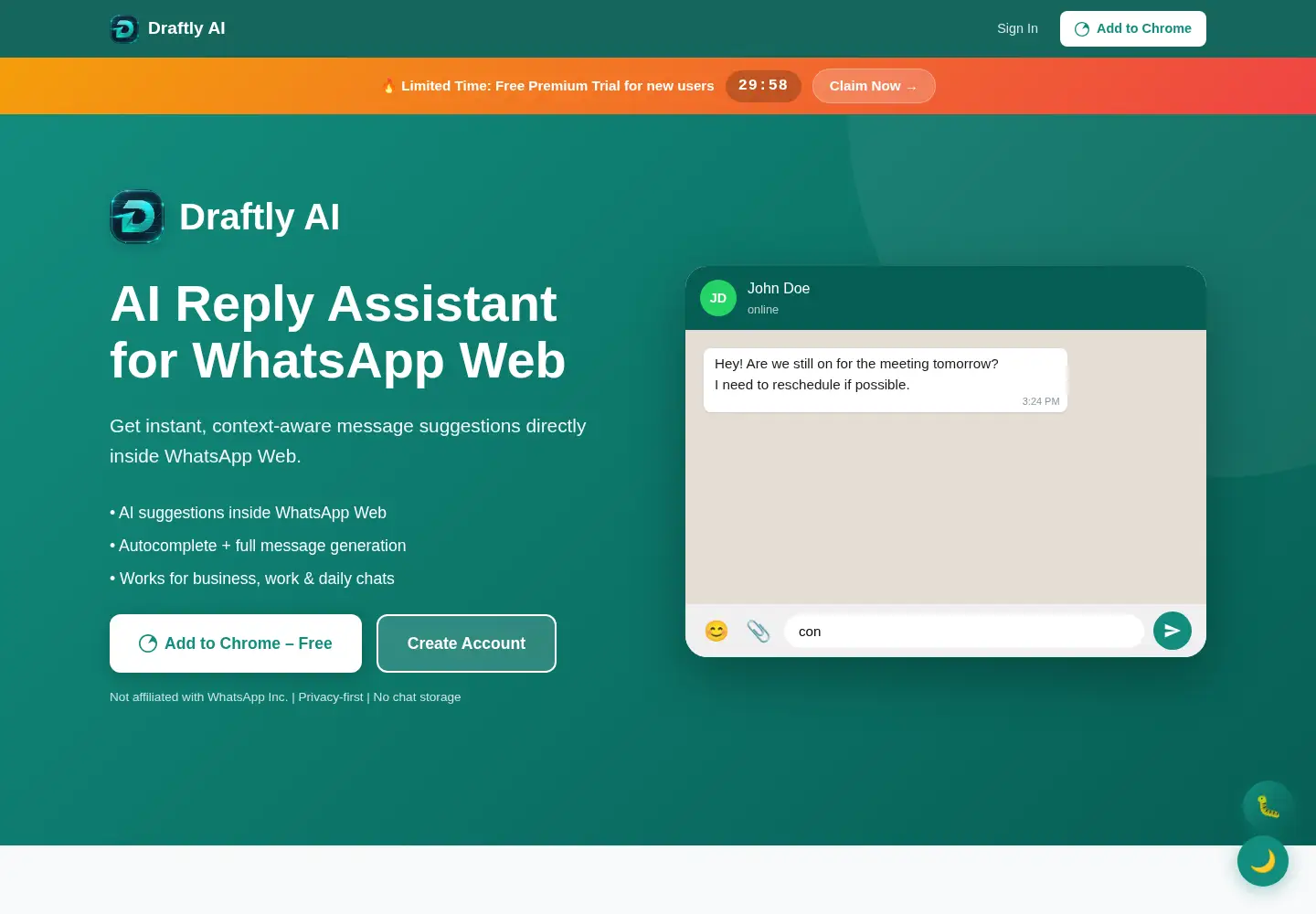Captured homepage of draftly.co.in in the current scan