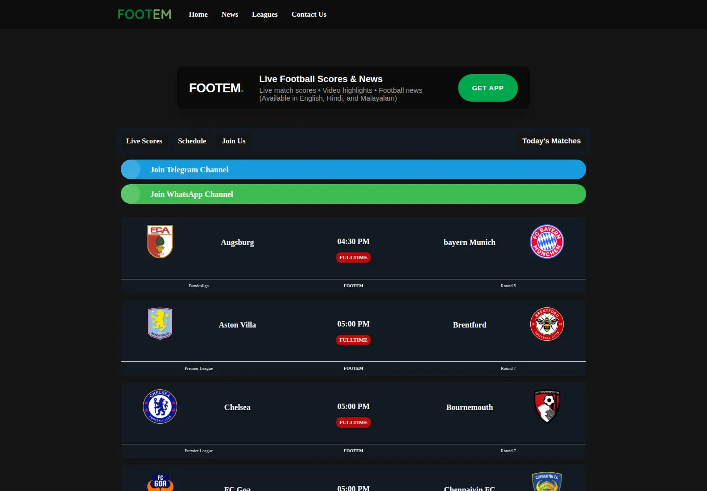 Captured homepage of footem.co.in in the current scan
