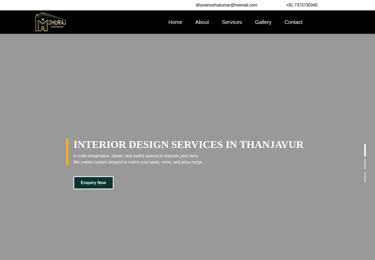 Captured homepage of dhurajinterior.in in the current scan