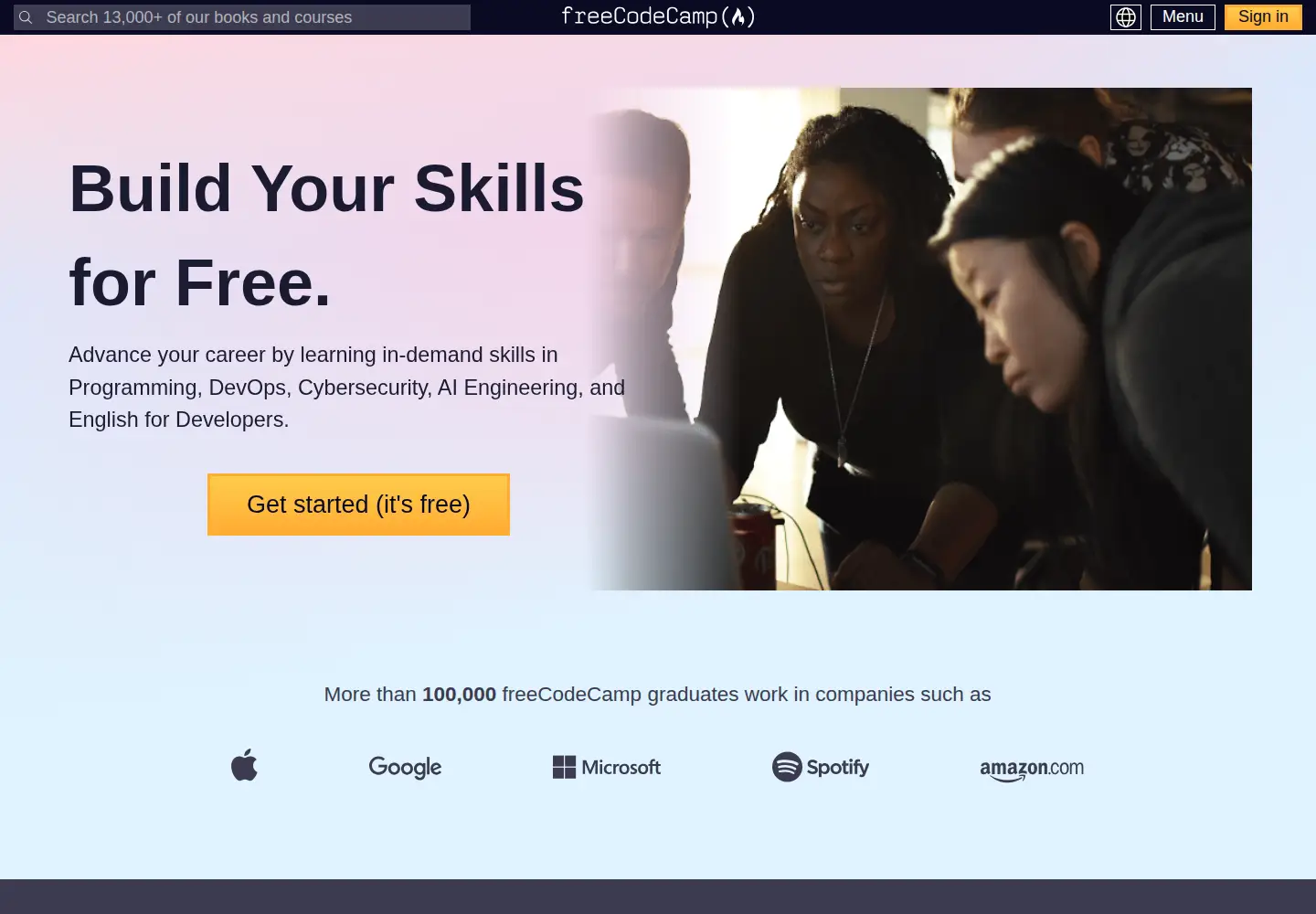 Screenshot of freecodecamp.org