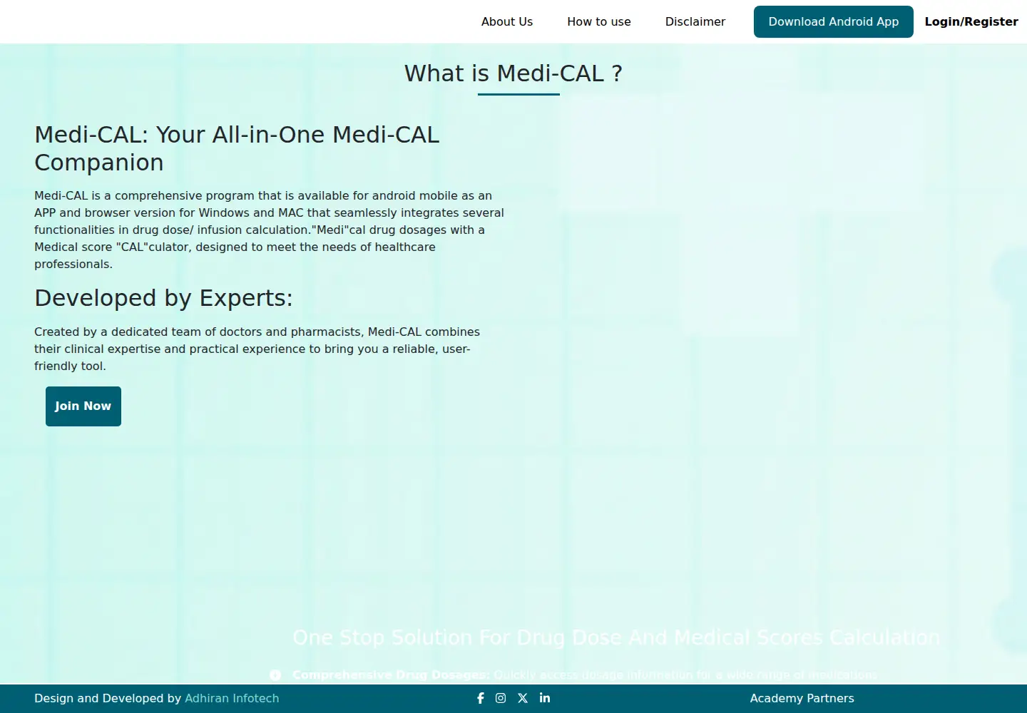 Captured homepage of medicalculator.in in the current scan