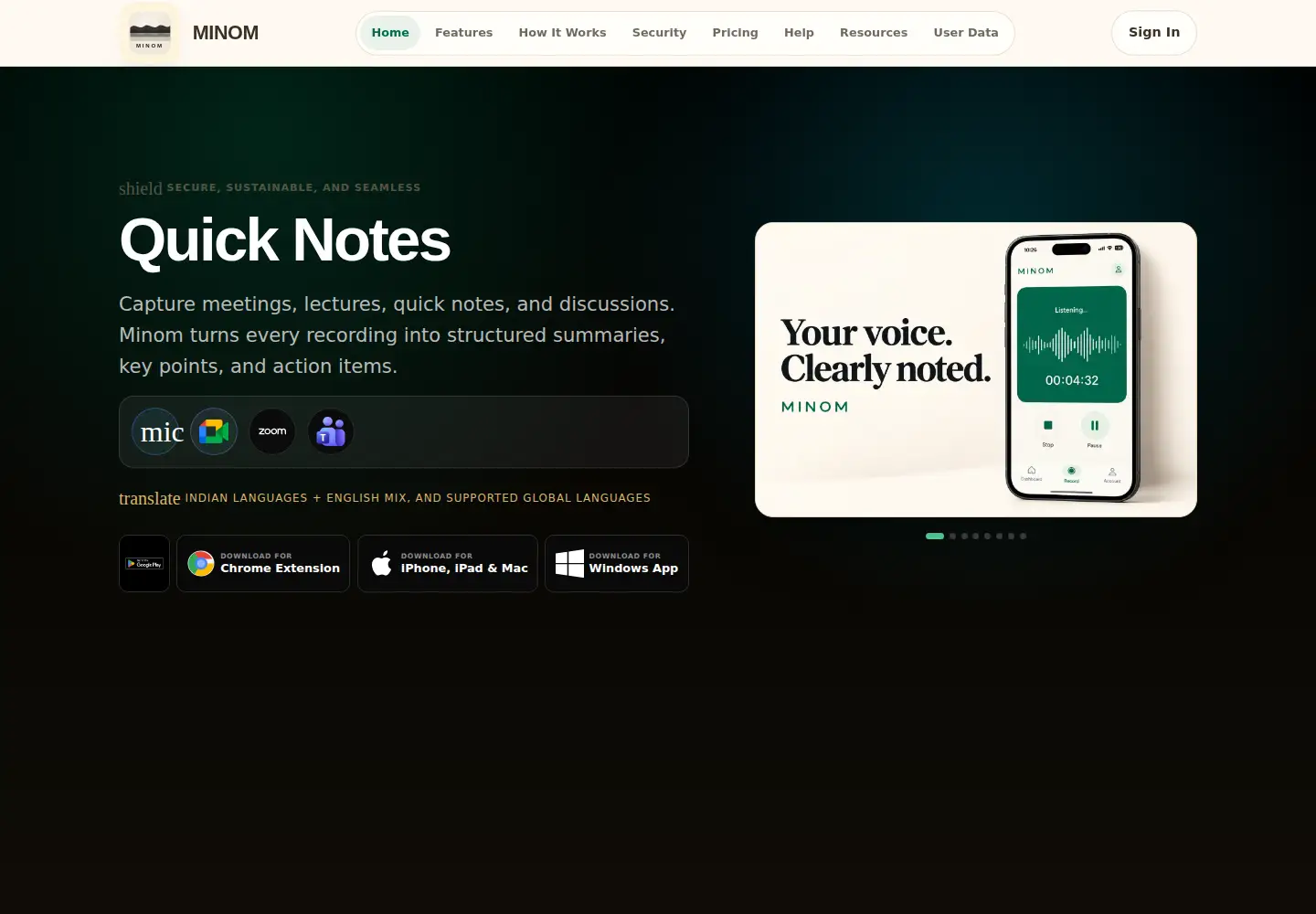 Captured homepage of minom.in in the current scan