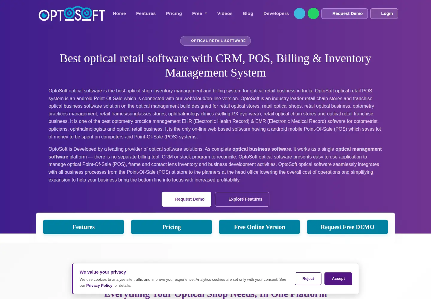 Captured homepage of optosoft.in in the current scan