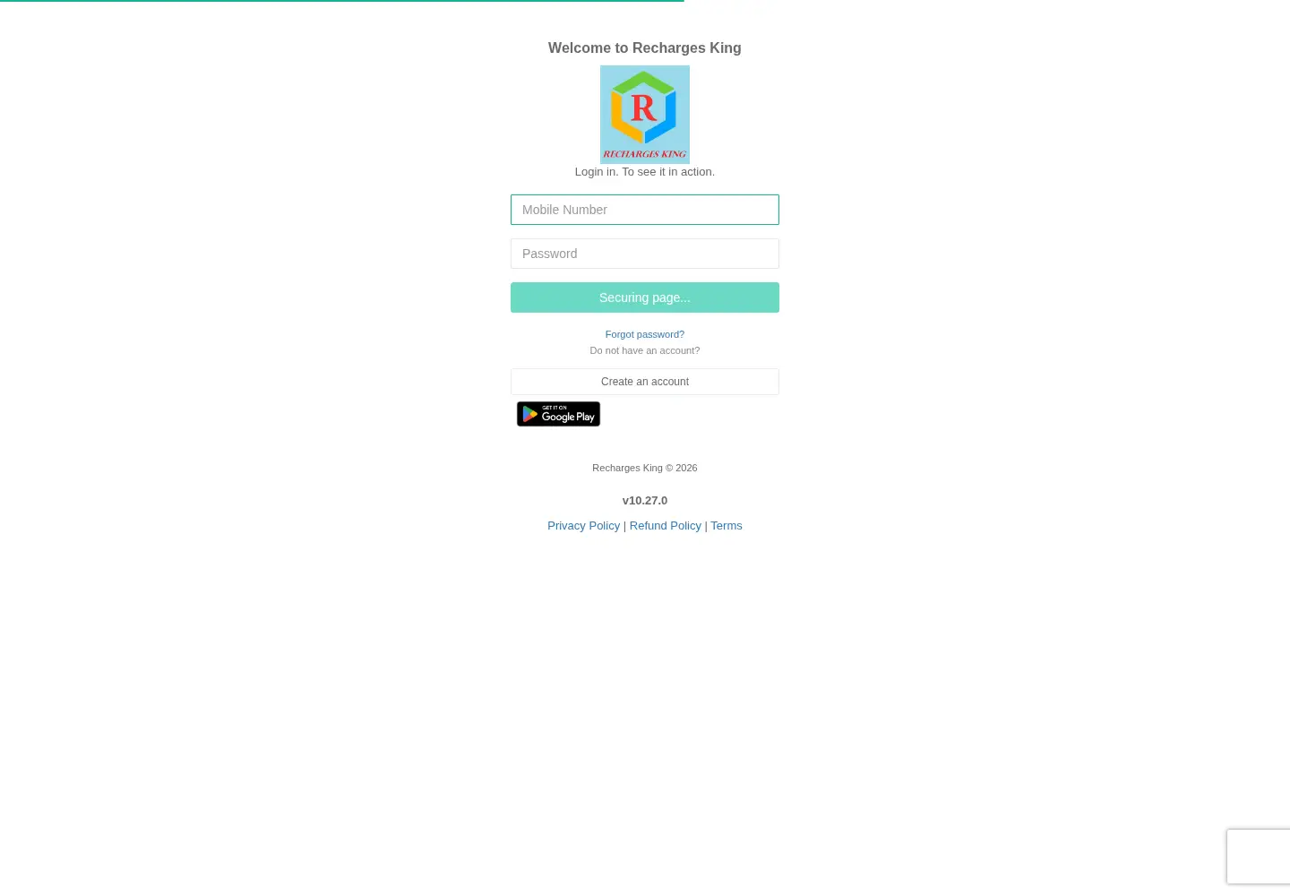 Captured homepage of rechargesking.in in the current scan