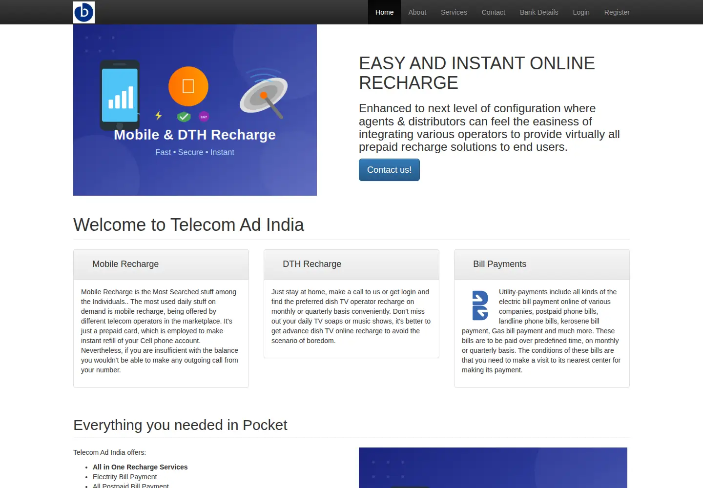 Screenshot of telecomadindia.in