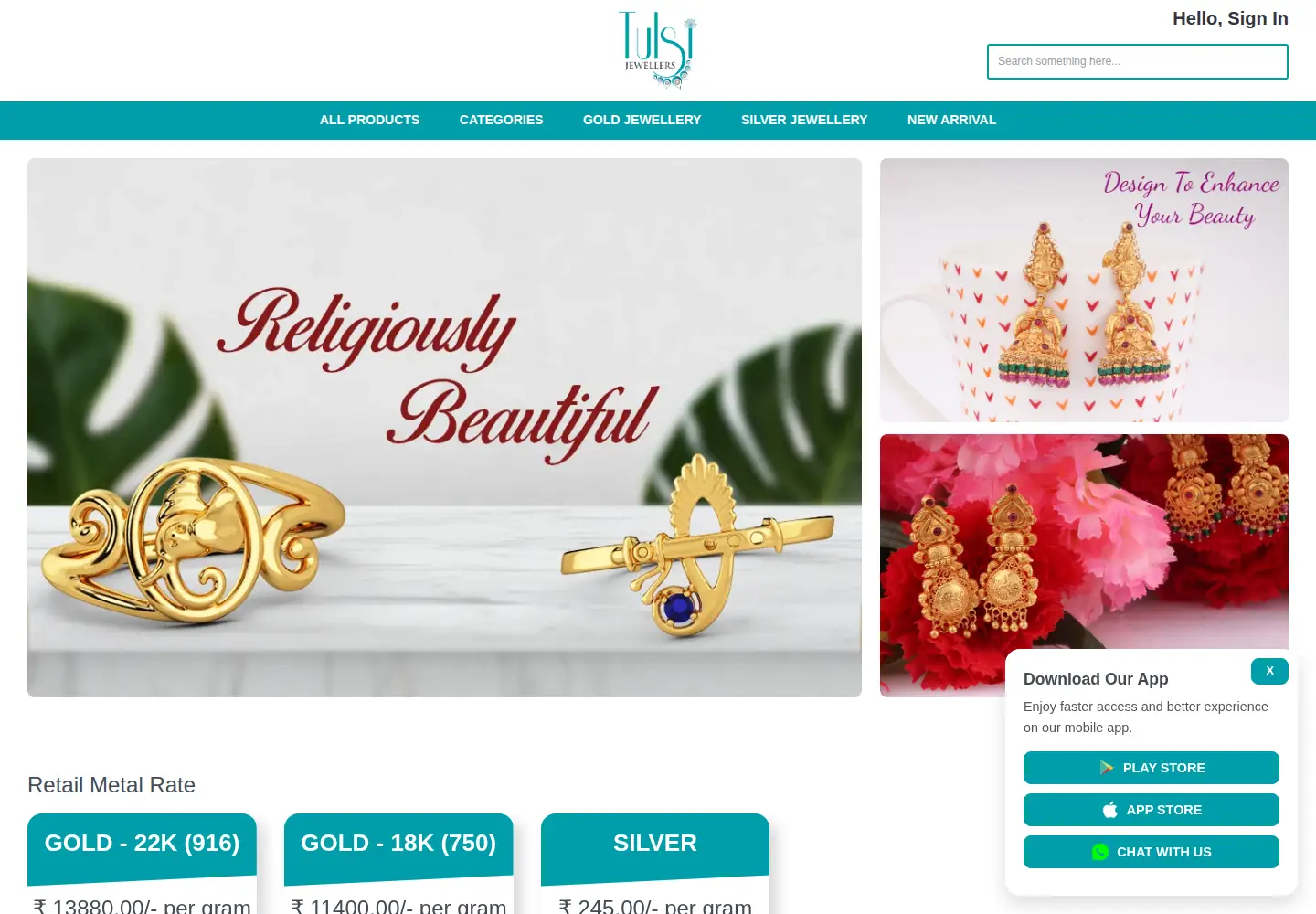Captured homepage of tulsijewellers.in in the current scan