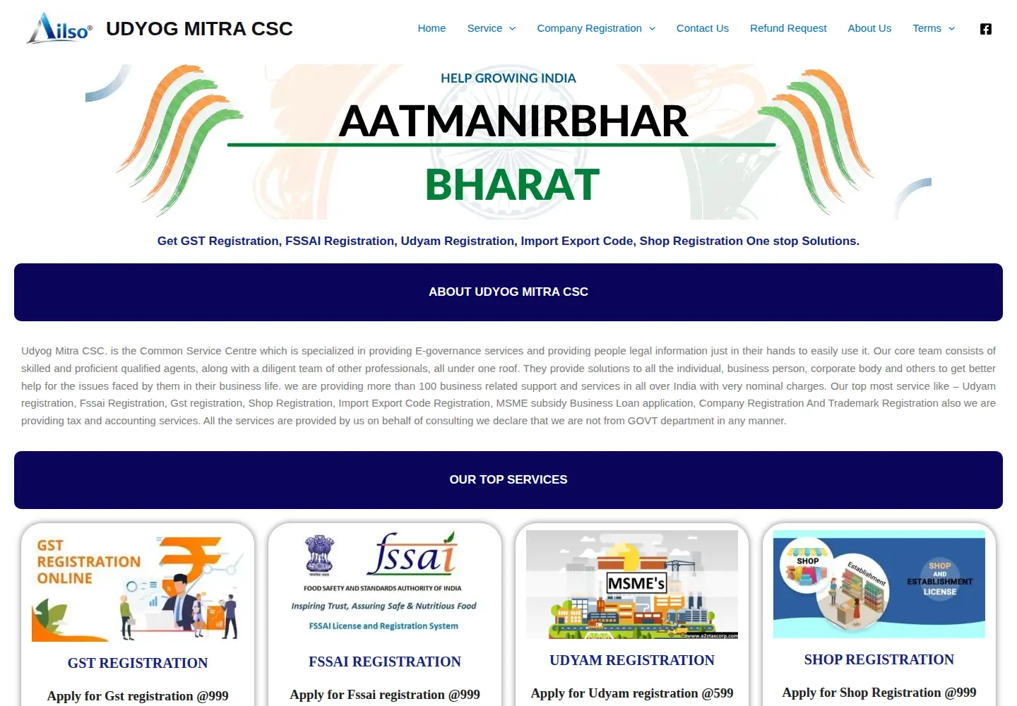 Screenshot of udyogmitracsc.in