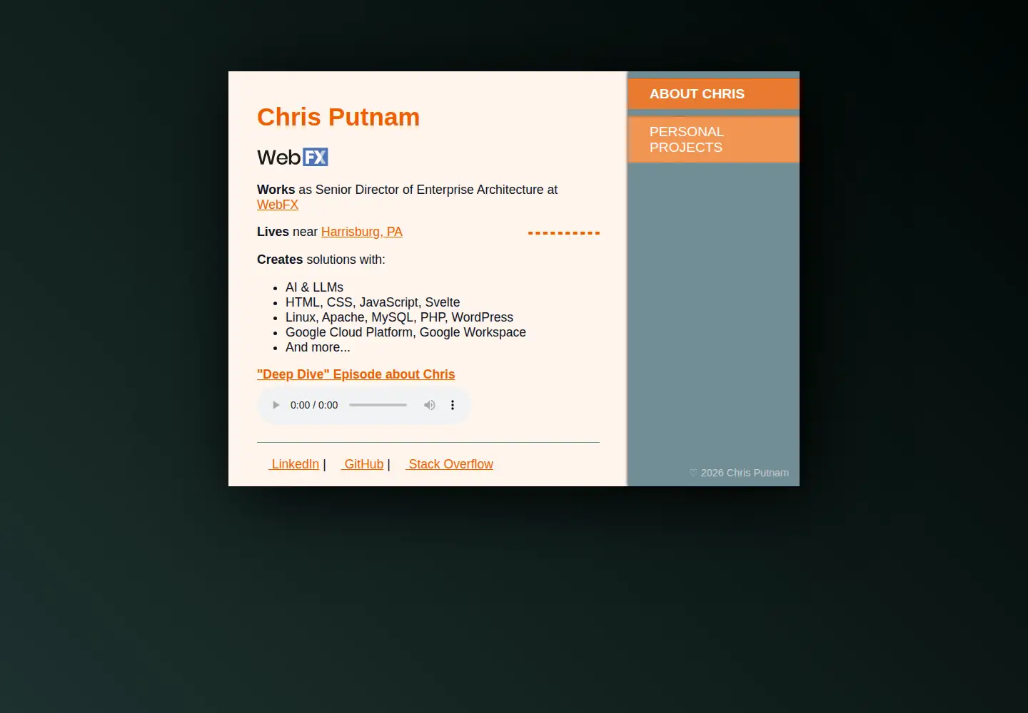 Screenshot of chrisputnam.info