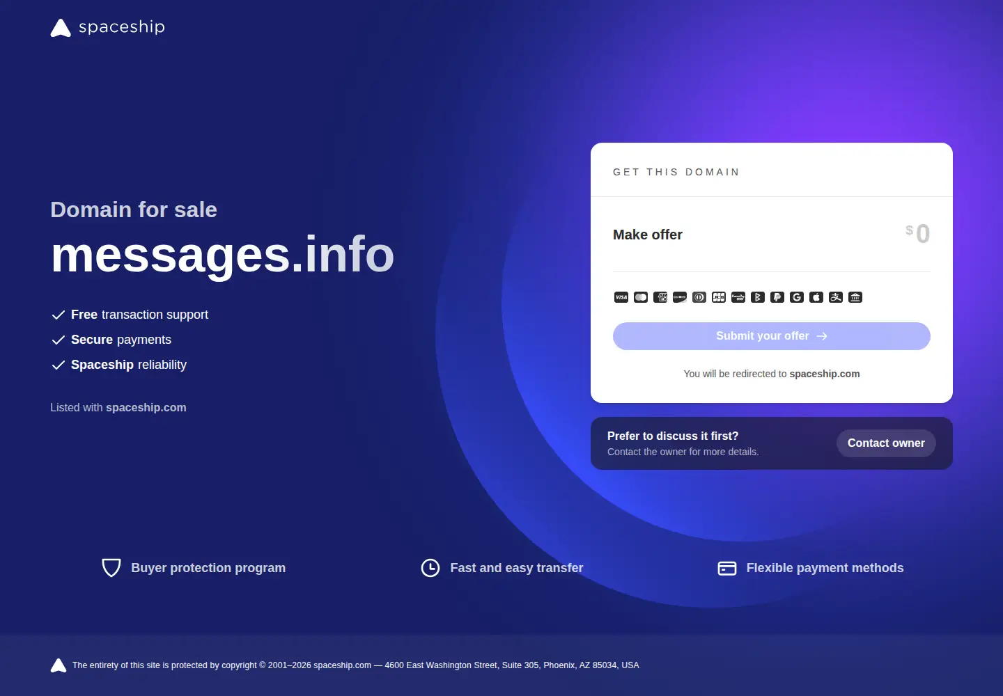 Captured homepage of messages.info in the current scan