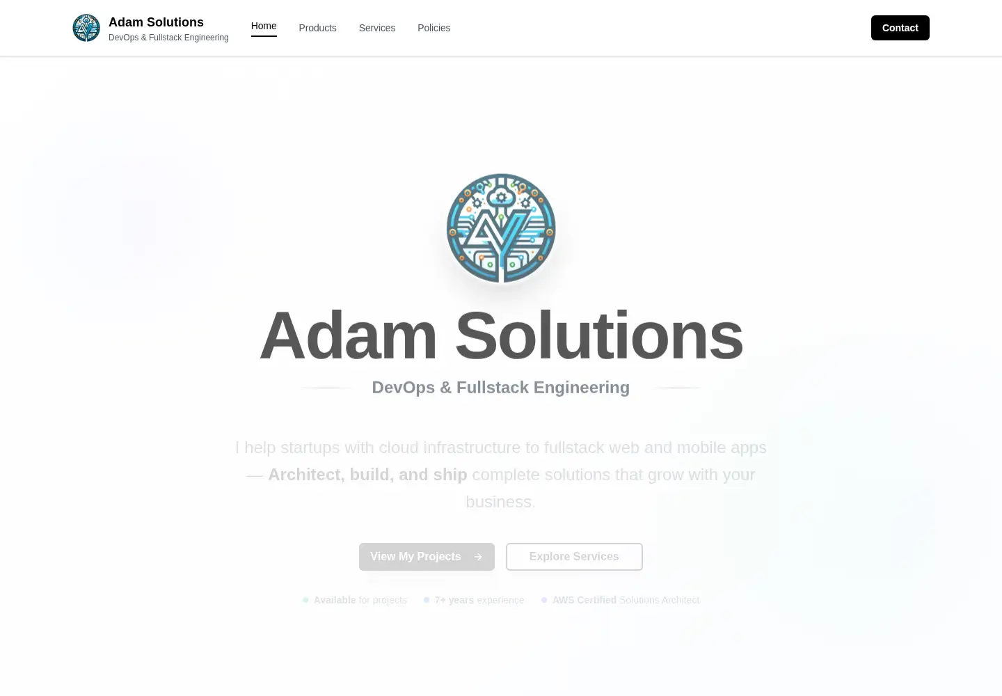 Captured homepage of adam-solutions.io in the current scan