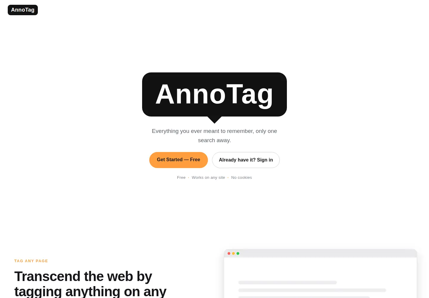 Captured homepage of annotag.io in the current scan