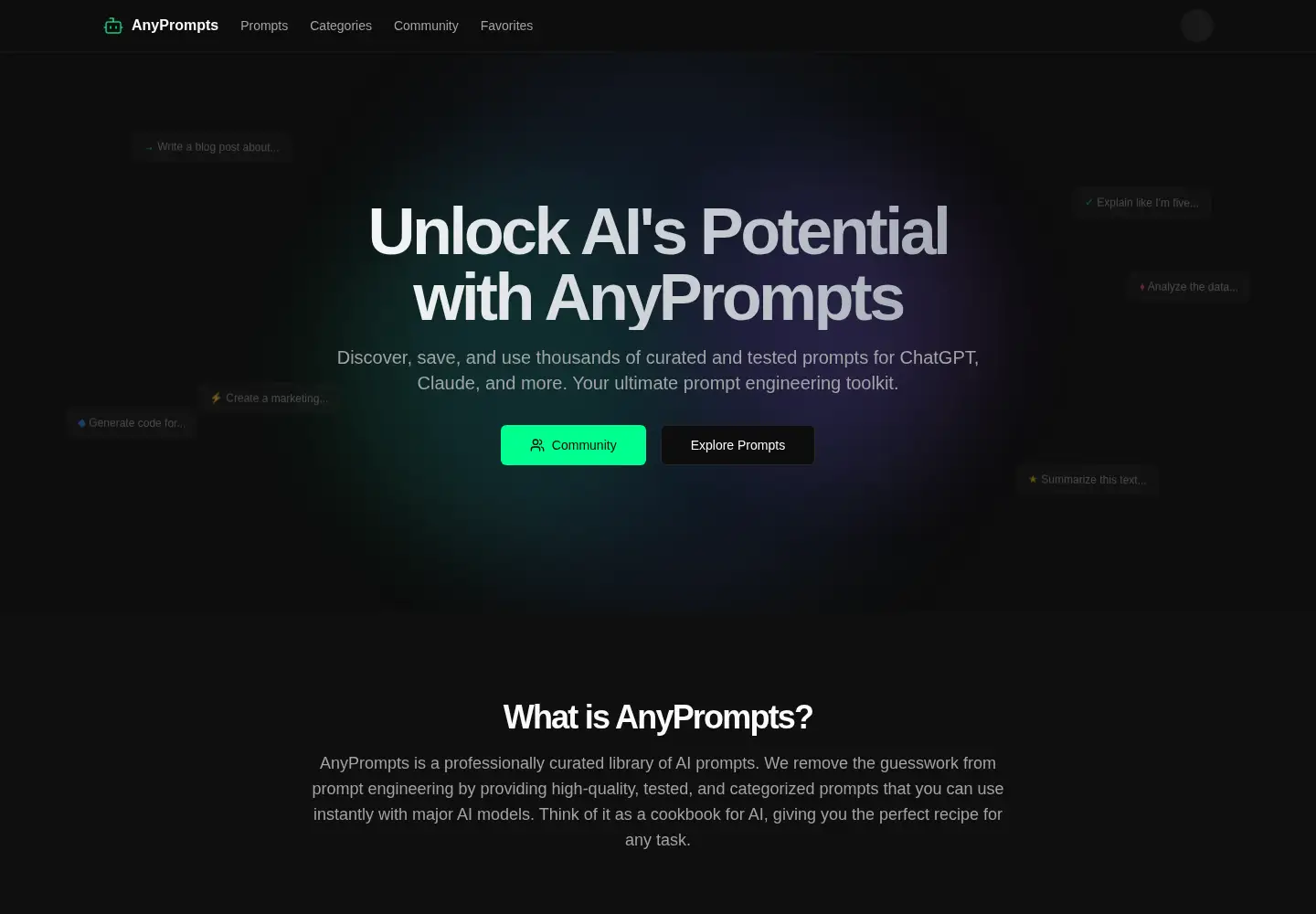 Captured homepage of anyprompts.io in the current scan