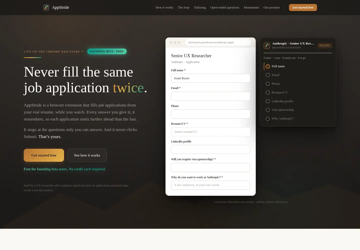 Captured homepage of appstride.io in the current scan