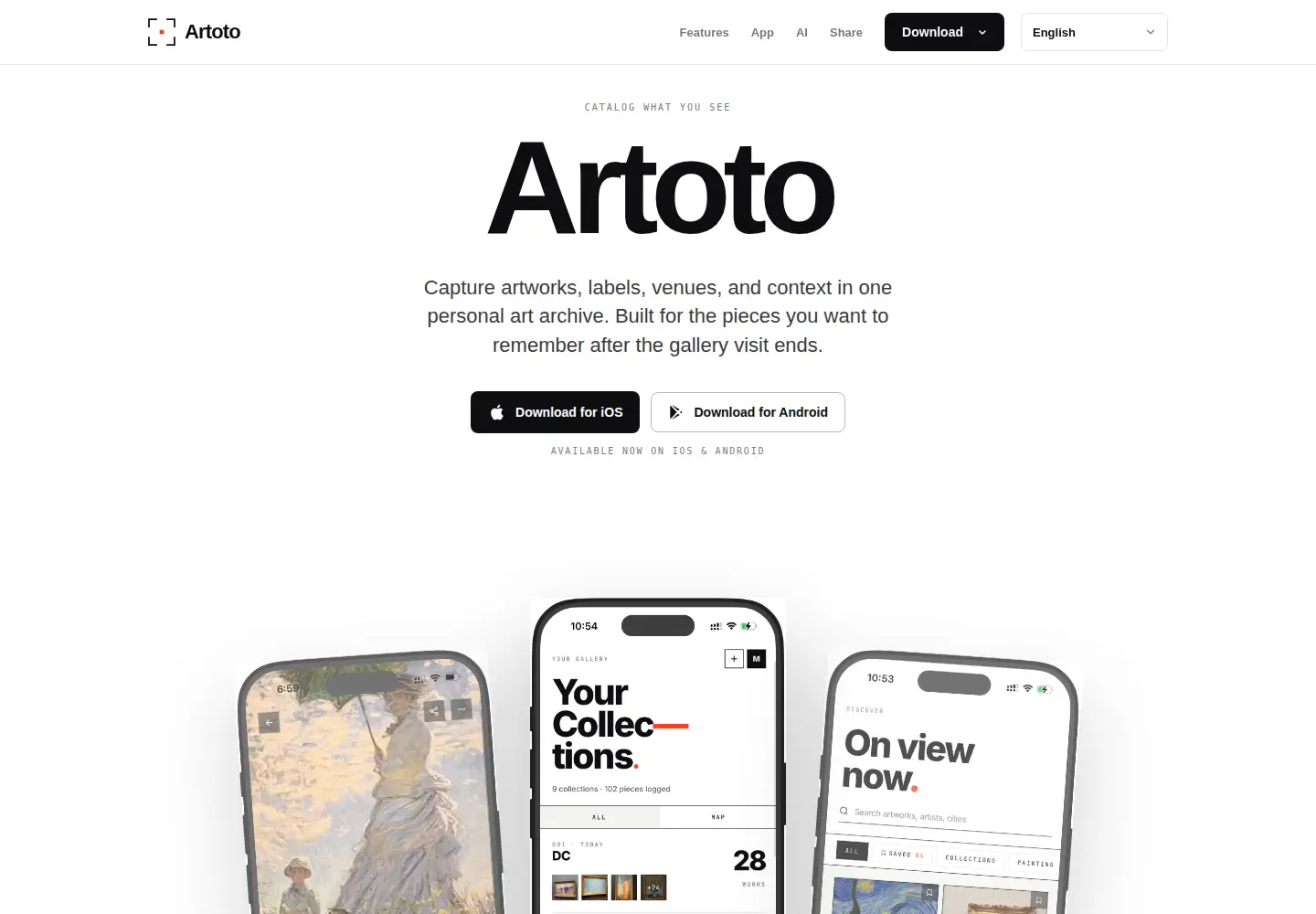 Captured homepage of artoto.io in the current scan