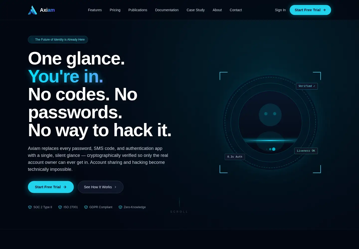 Captured homepage of axiam.io in the current scan