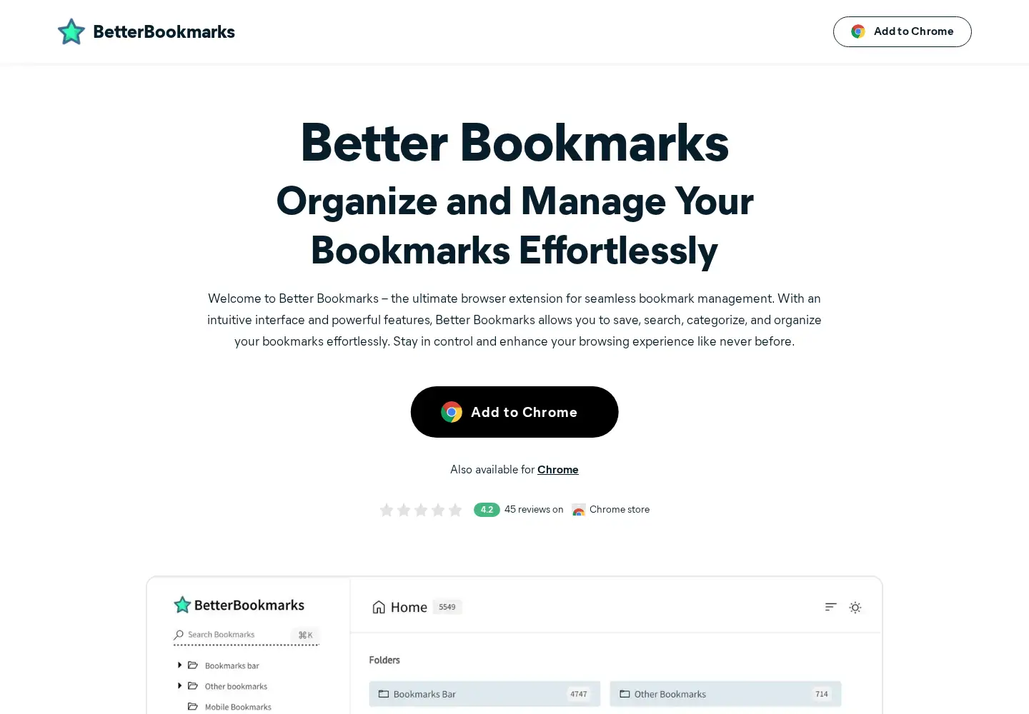 Screenshot of betterbookmarks.io