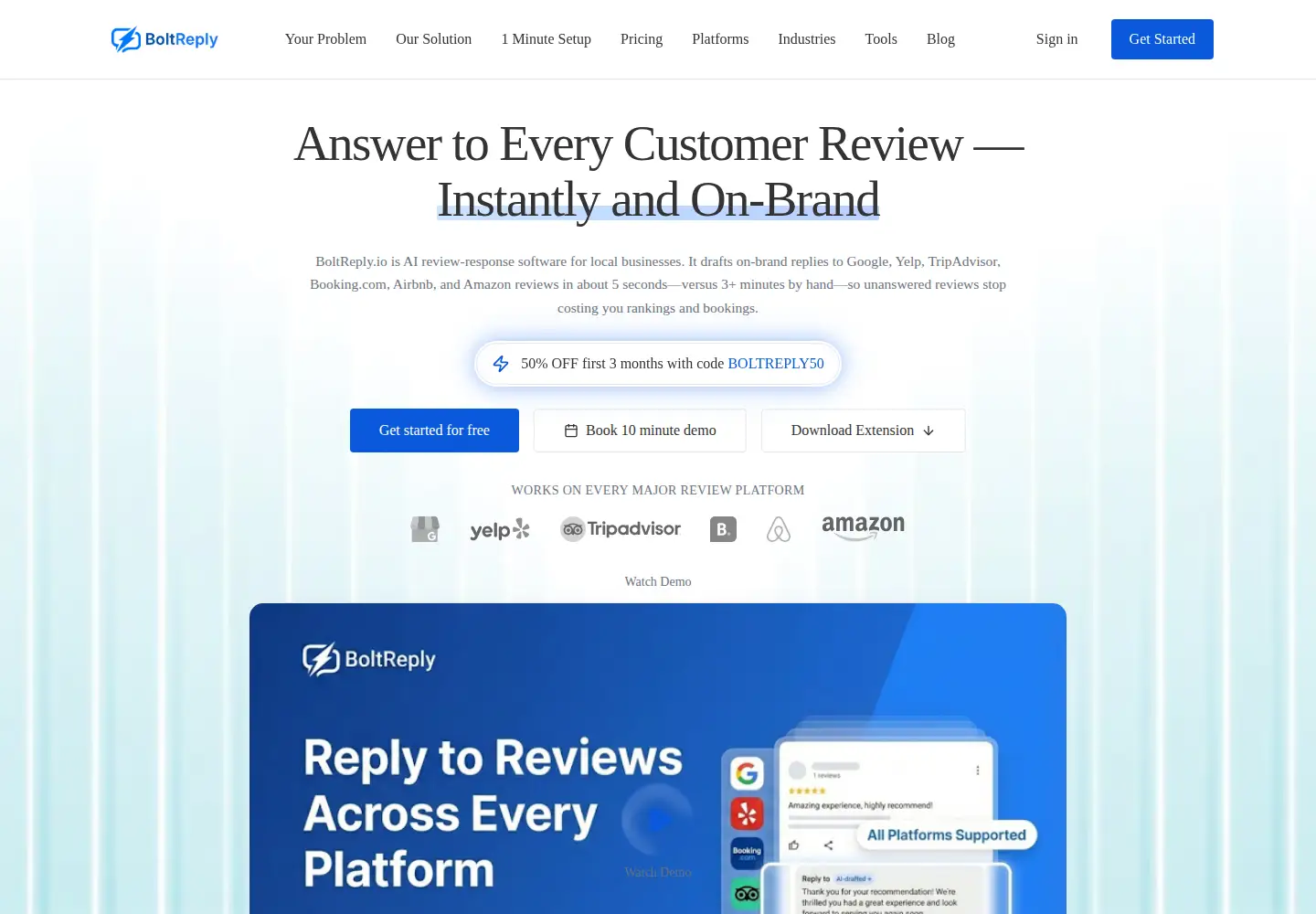 Screenshot of boltreply.io