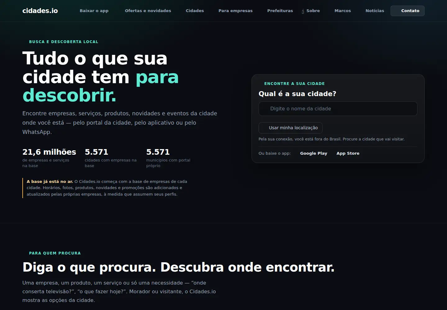 Captured homepage of cidades.io in the current scan