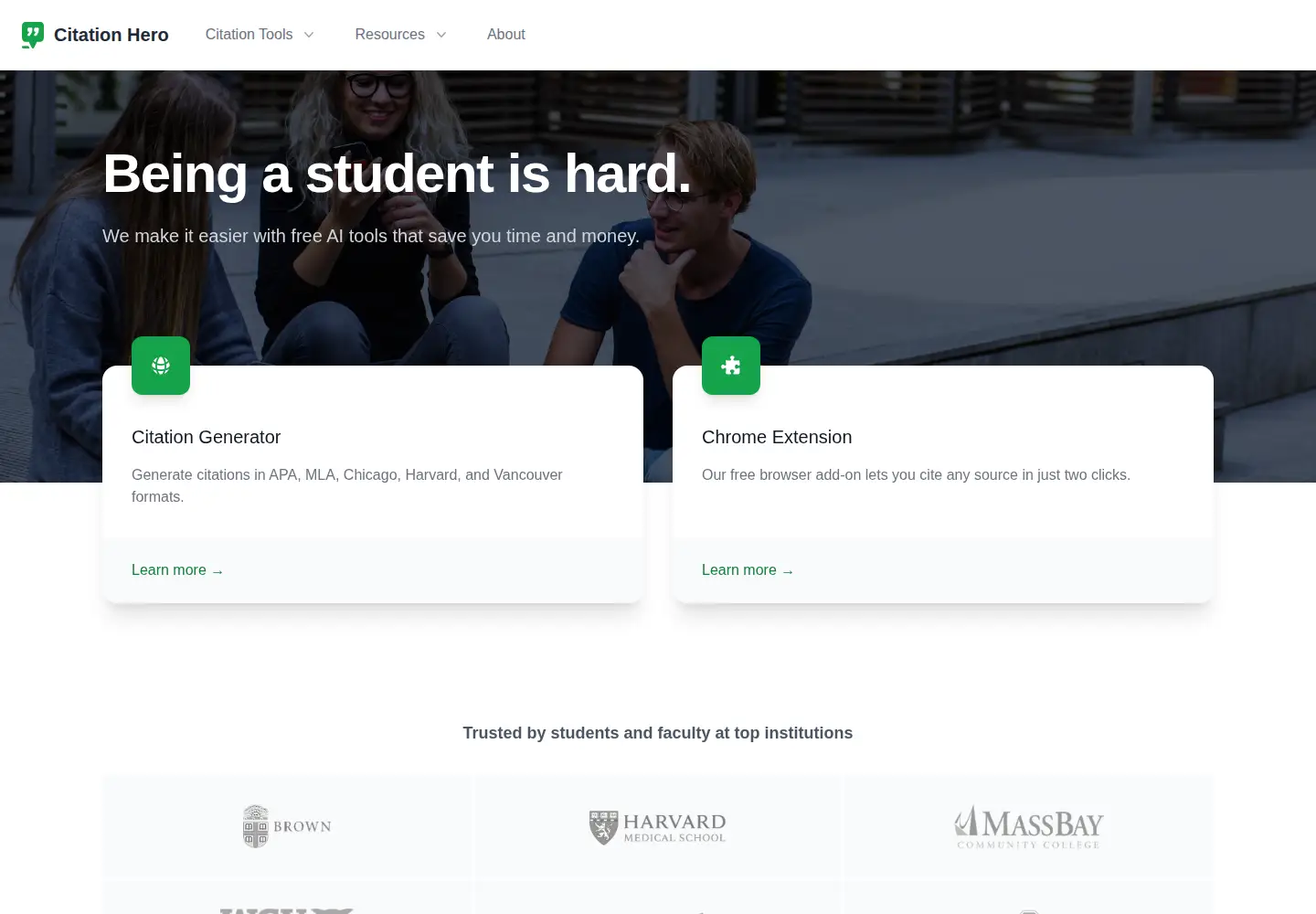 Captured homepage of citationhero.io in the current scan
