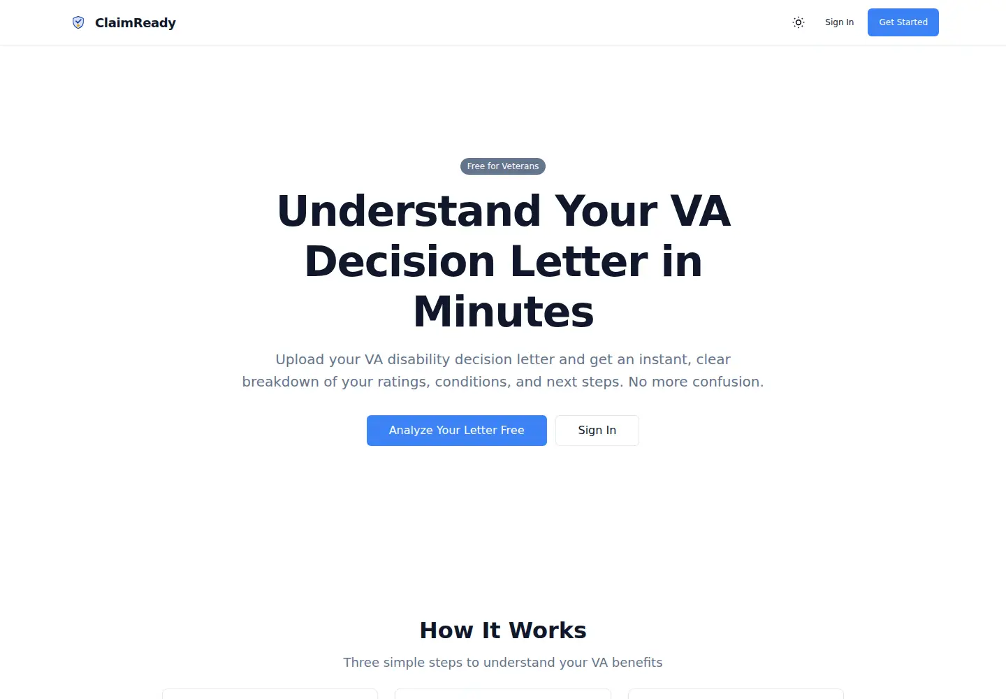 Screenshot of claimready.io