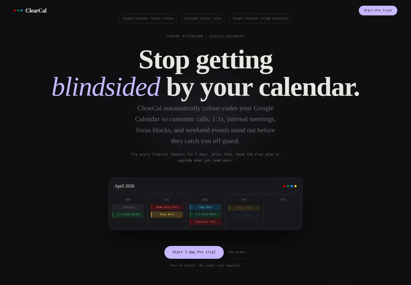 Captured homepage of clearcal.io in the current scan