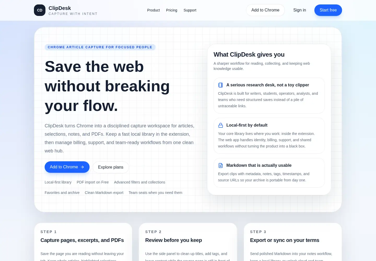 Screenshot of clipdesk.io