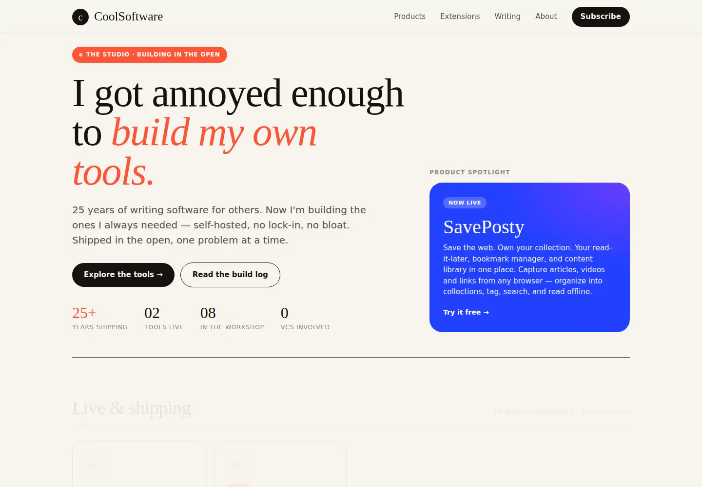 Captured homepage of coolsoftware.io in the current scan