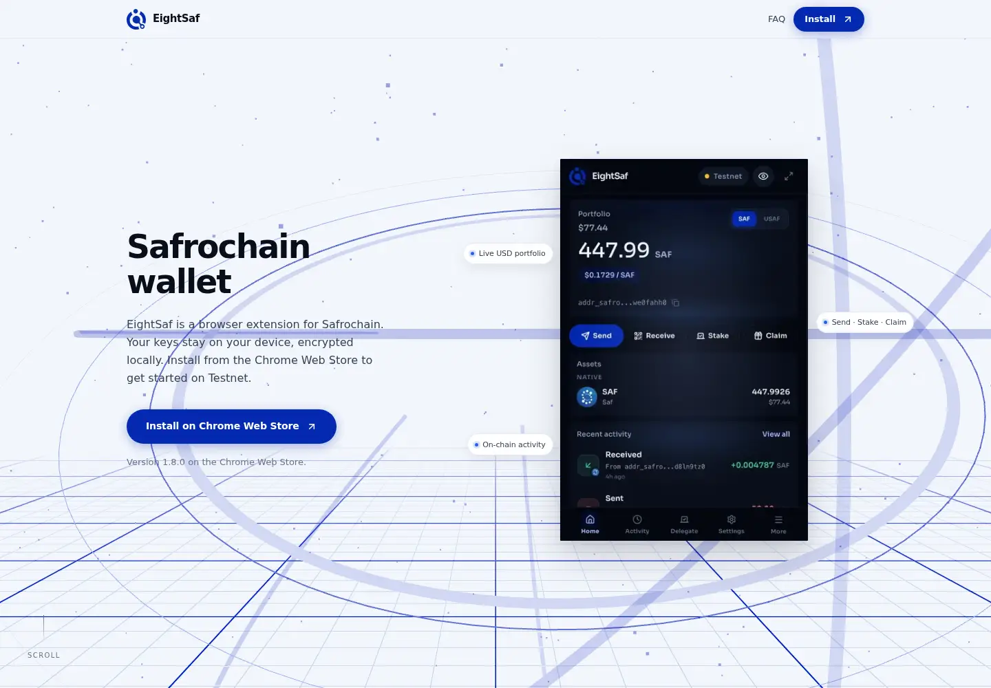 Captured homepage of eightsaf.io in the current scan