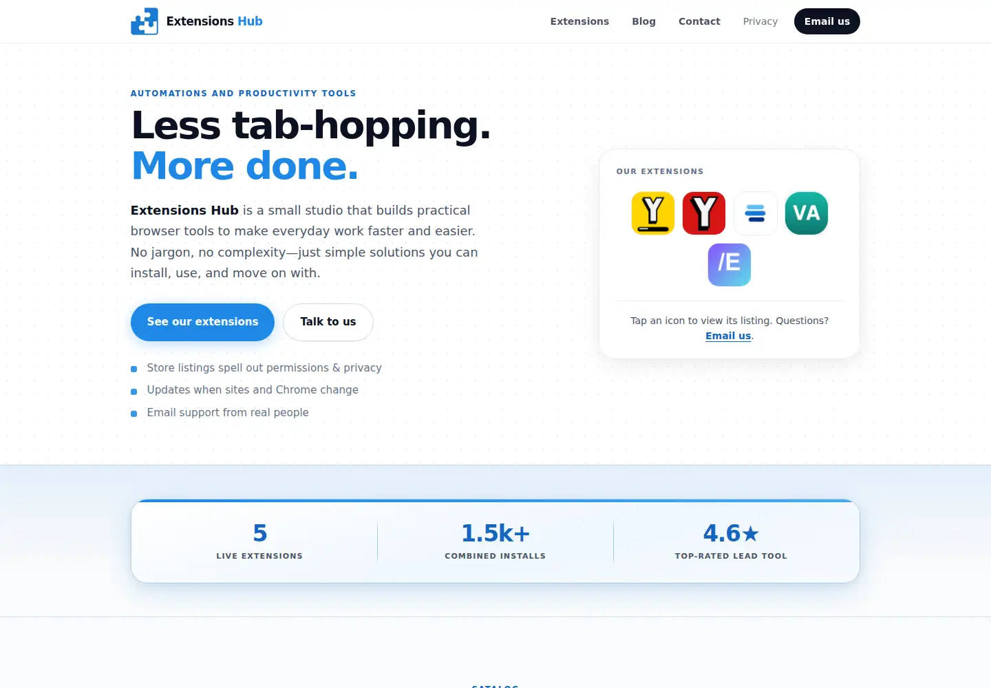 Captured homepage of extensionshub.io in the current scan