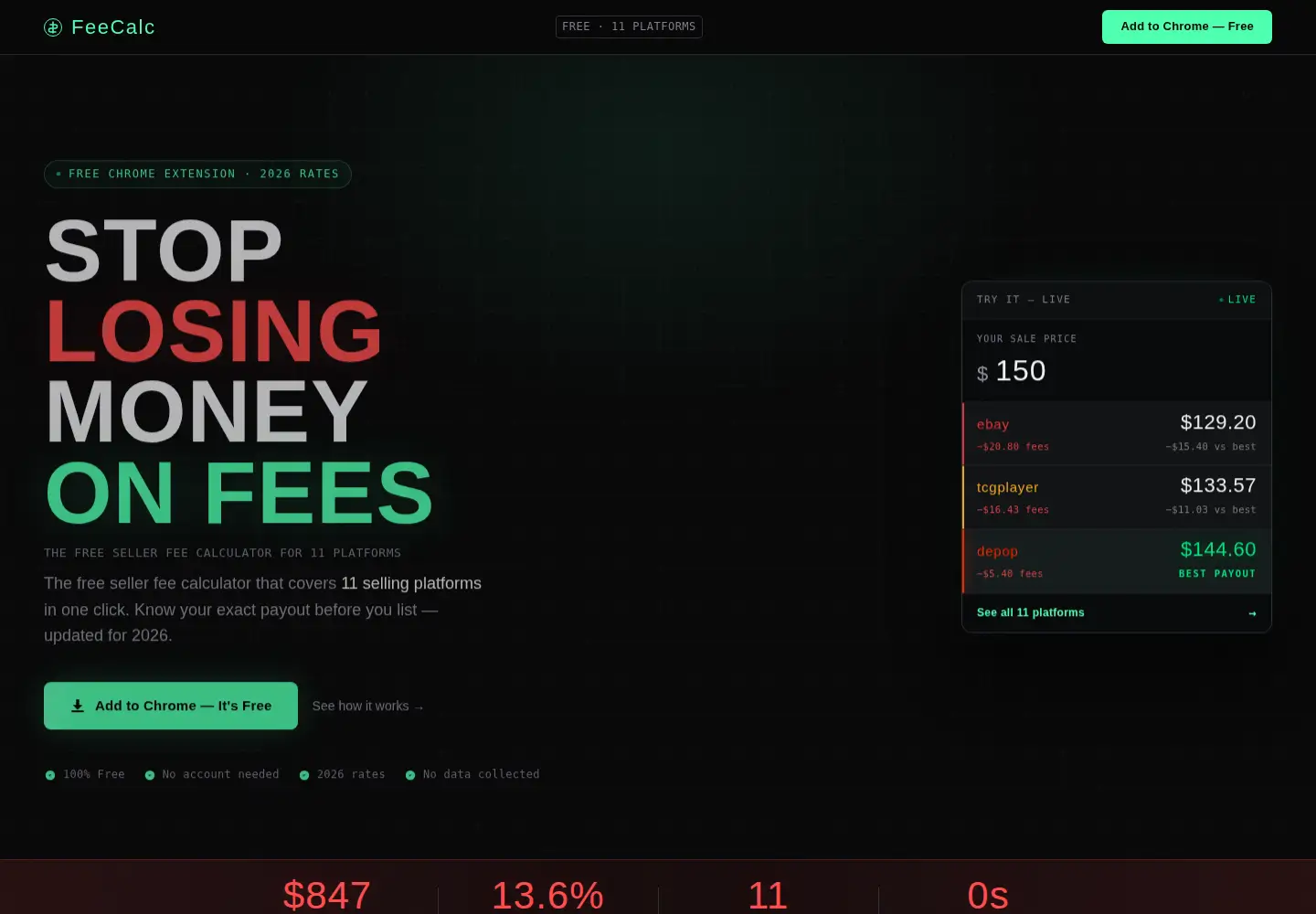 Screenshot of feecalc.io