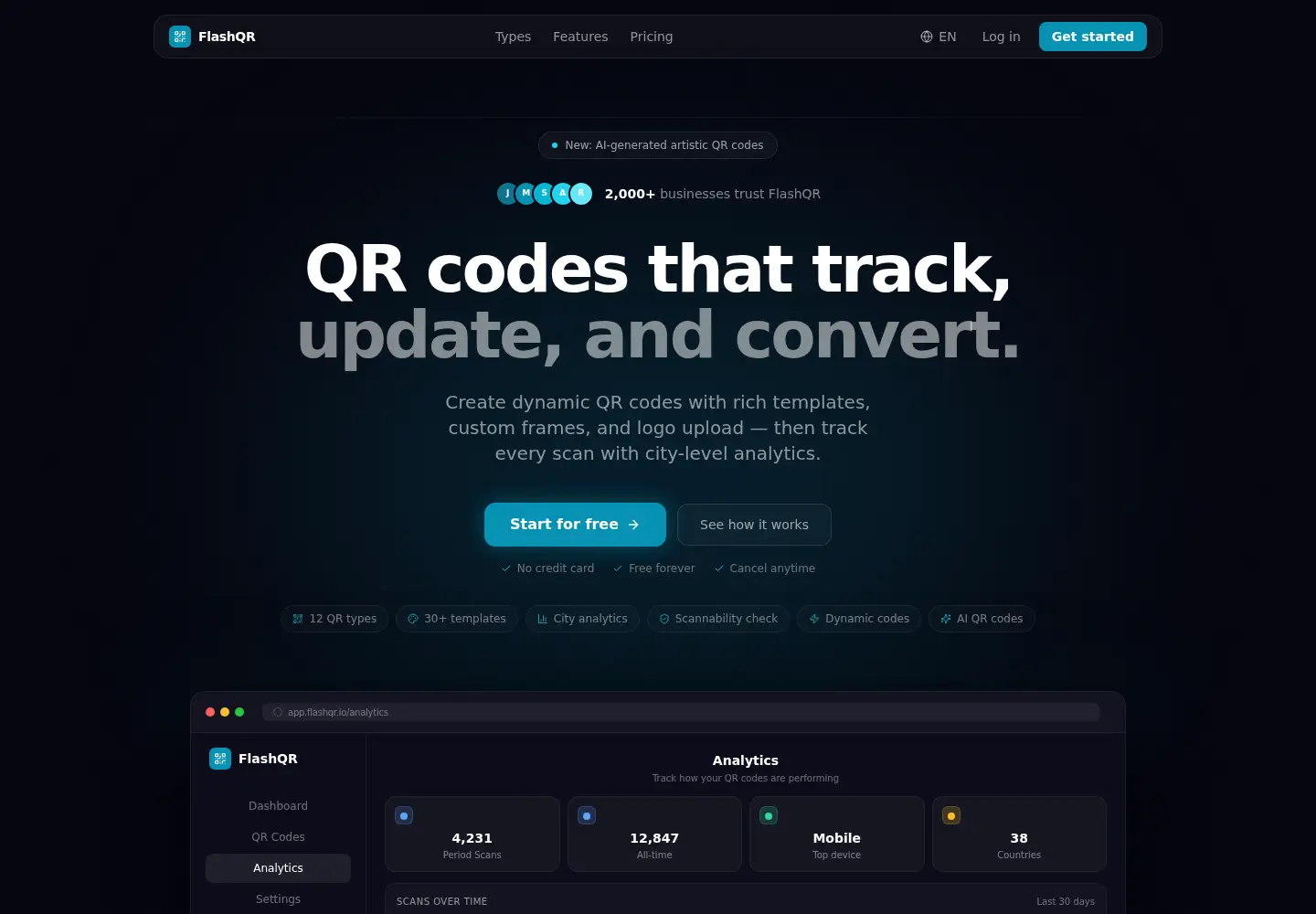 Captured homepage of flashqr.io in the current scan