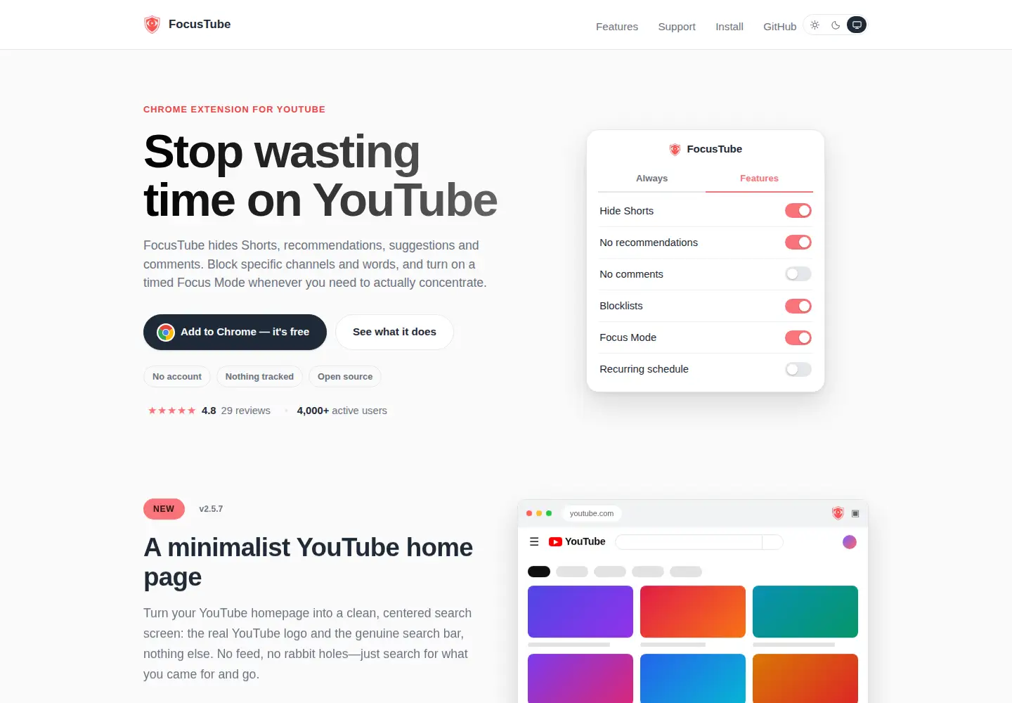 Screenshot of focustube.io