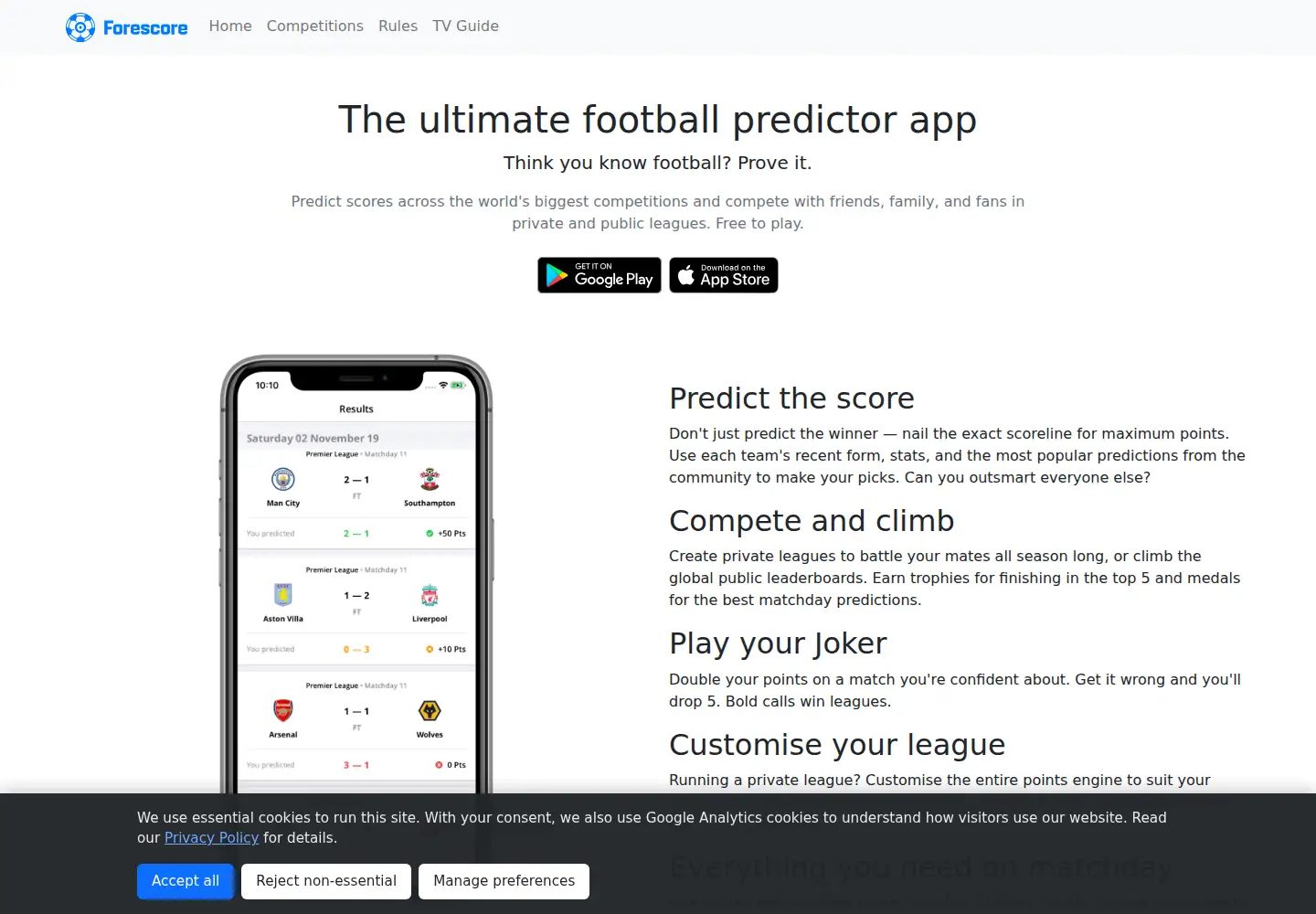 Screenshot of forescore.io