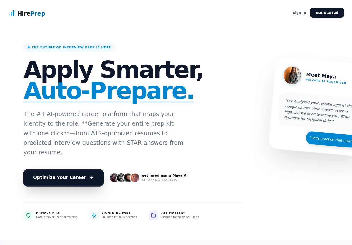 Captured homepage of hireprep.io in the current scan