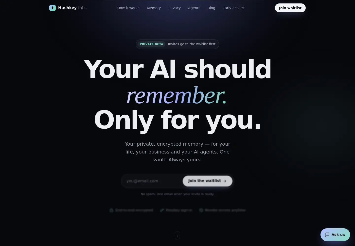 Captured homepage of hushkey.io in the current scan