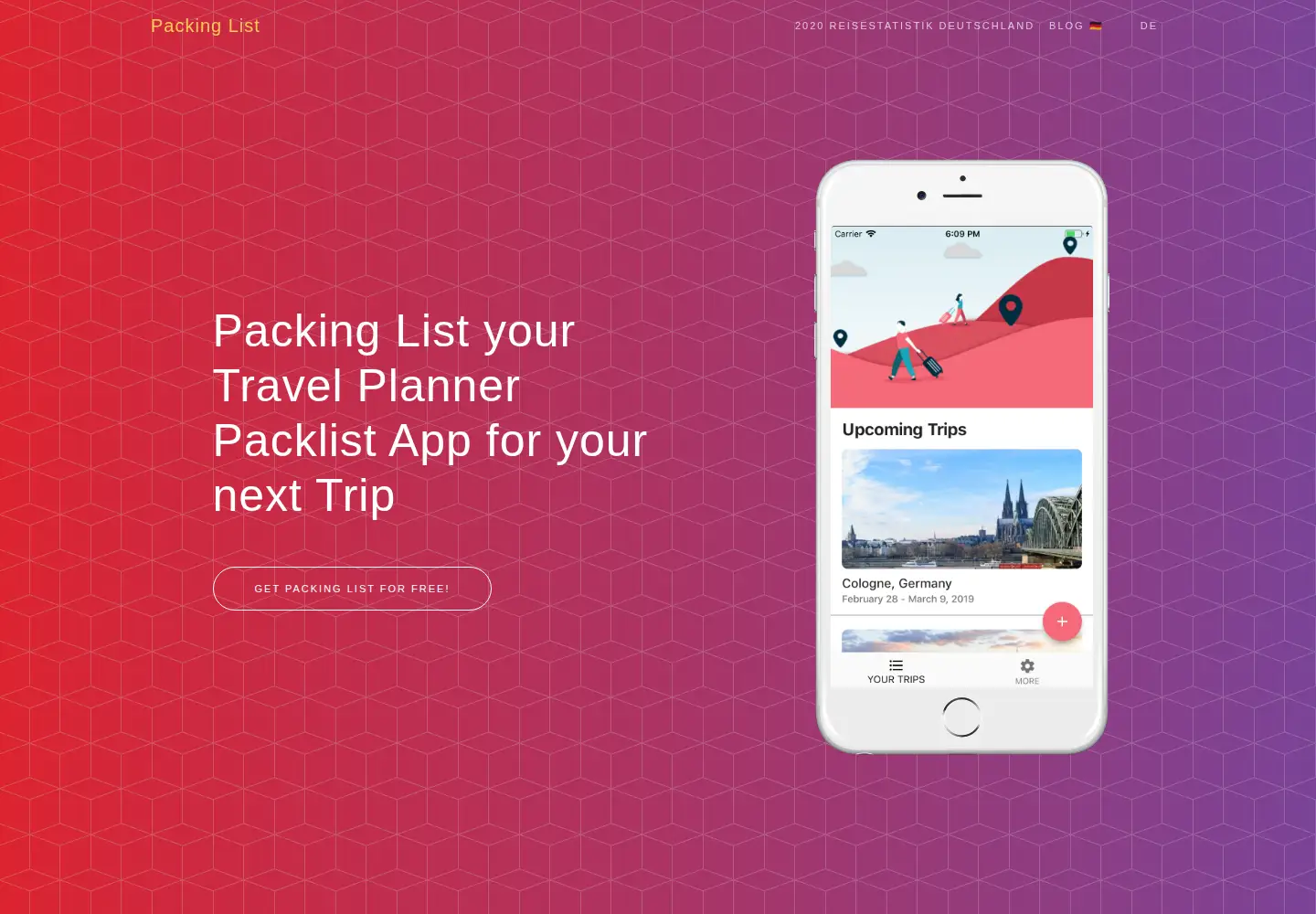 Captured homepage of packinglist.io in the current scan