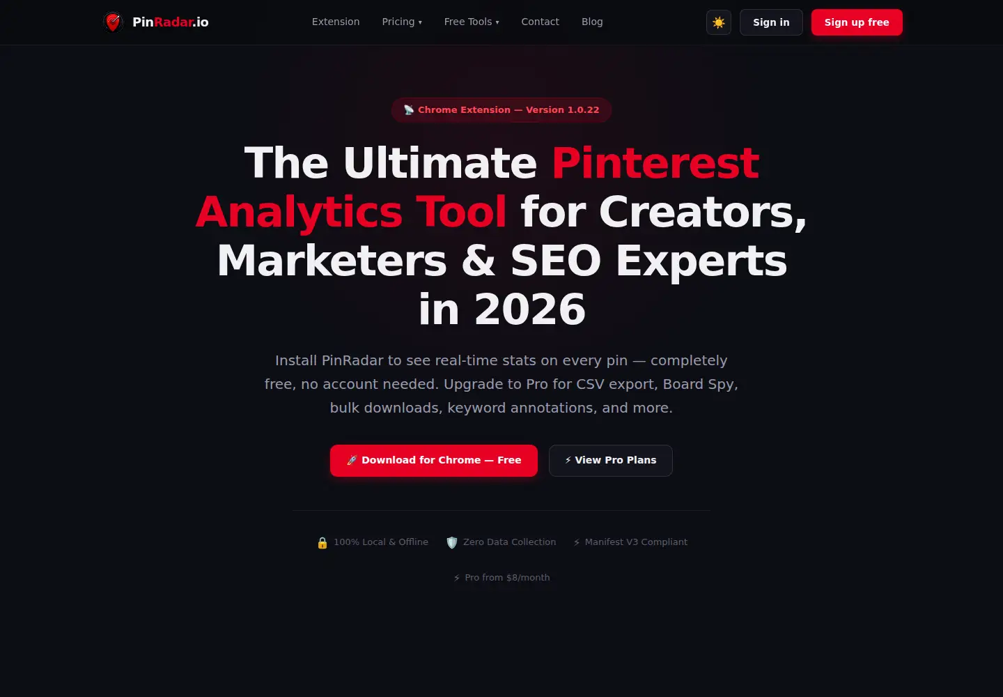 Screenshot of pinradar.io