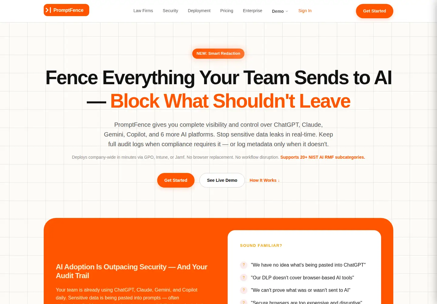 Screenshot of promptfence.io