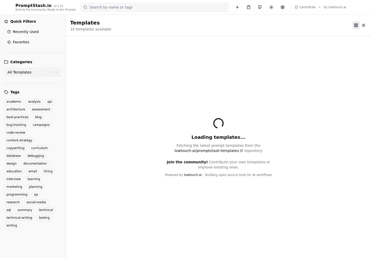 Screenshot of promptstash.io