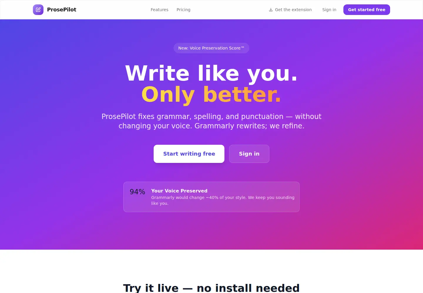 Screenshot of prosepilot.io