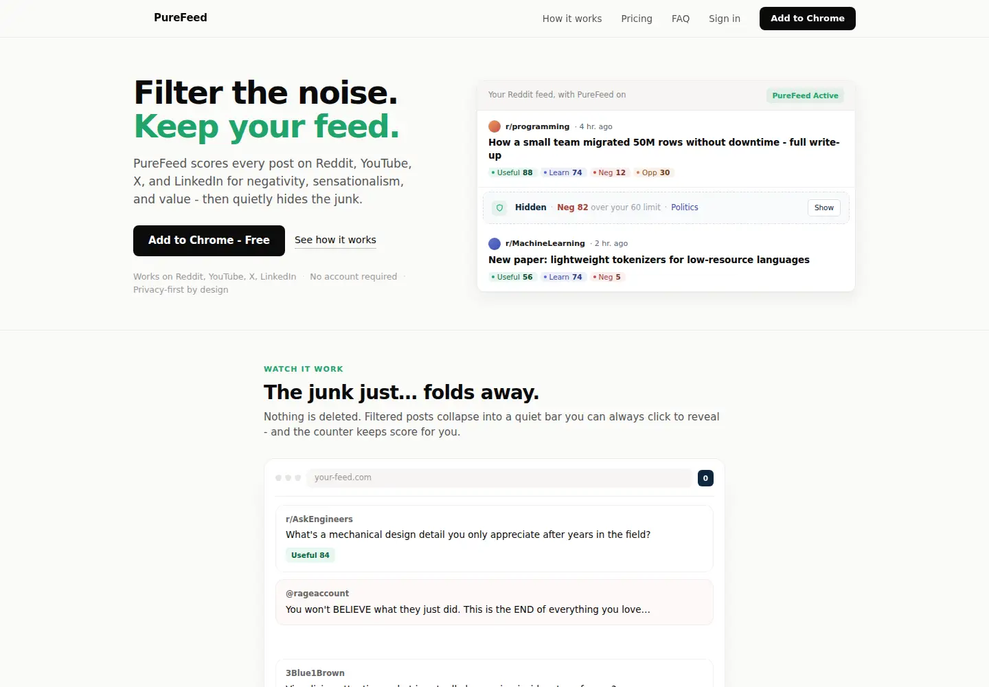 Captured homepage of purefeed.io in the current scan
