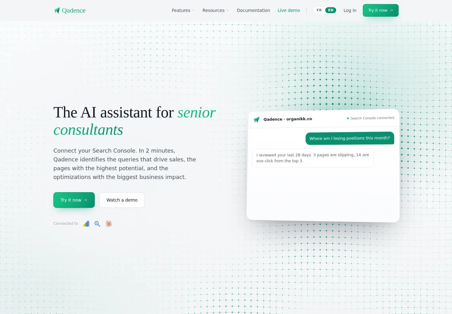 Captured homepage of qadence.io in the current scan