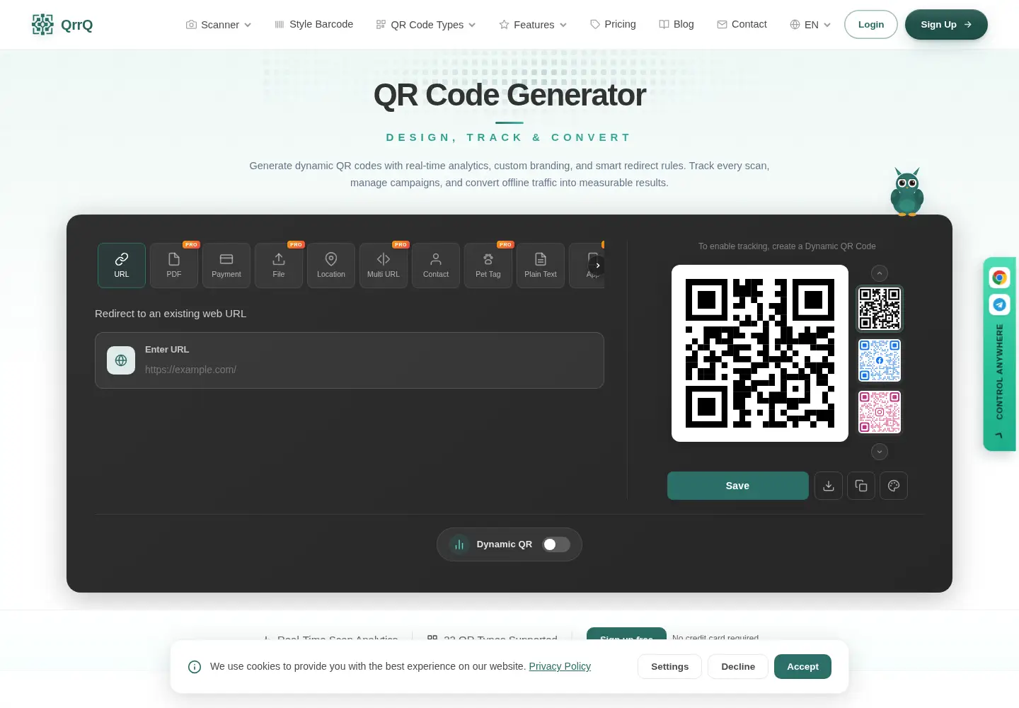 Captured homepage of qrrq.io in the current scan