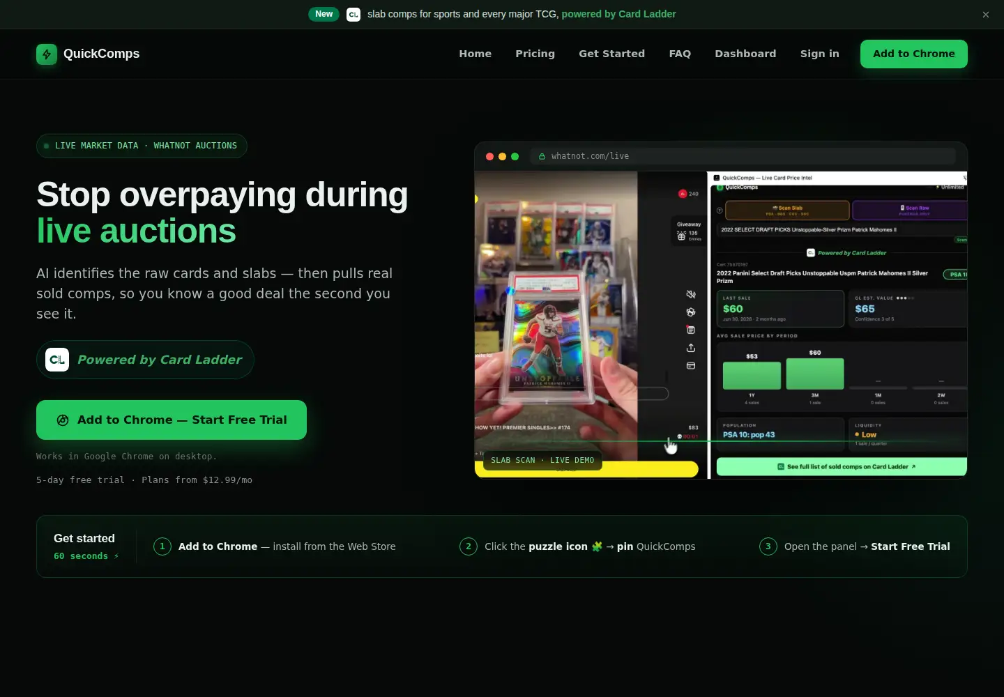 Captured homepage of quickcomps.io in the current scan