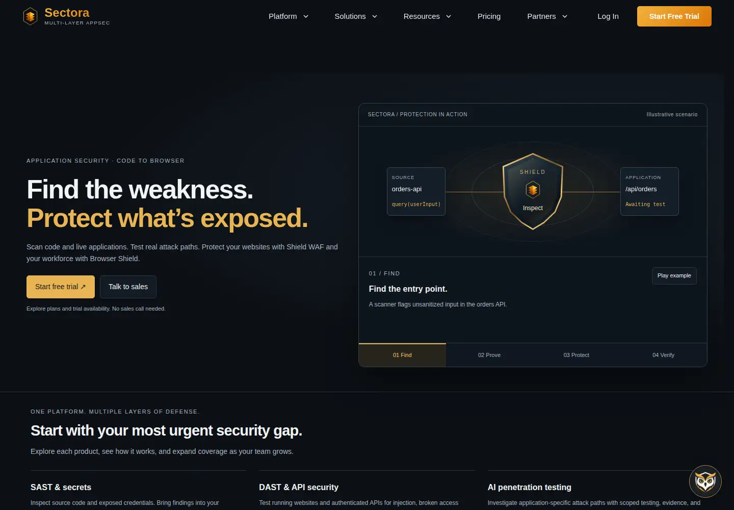 Captured homepage of sectora.io in the current scan