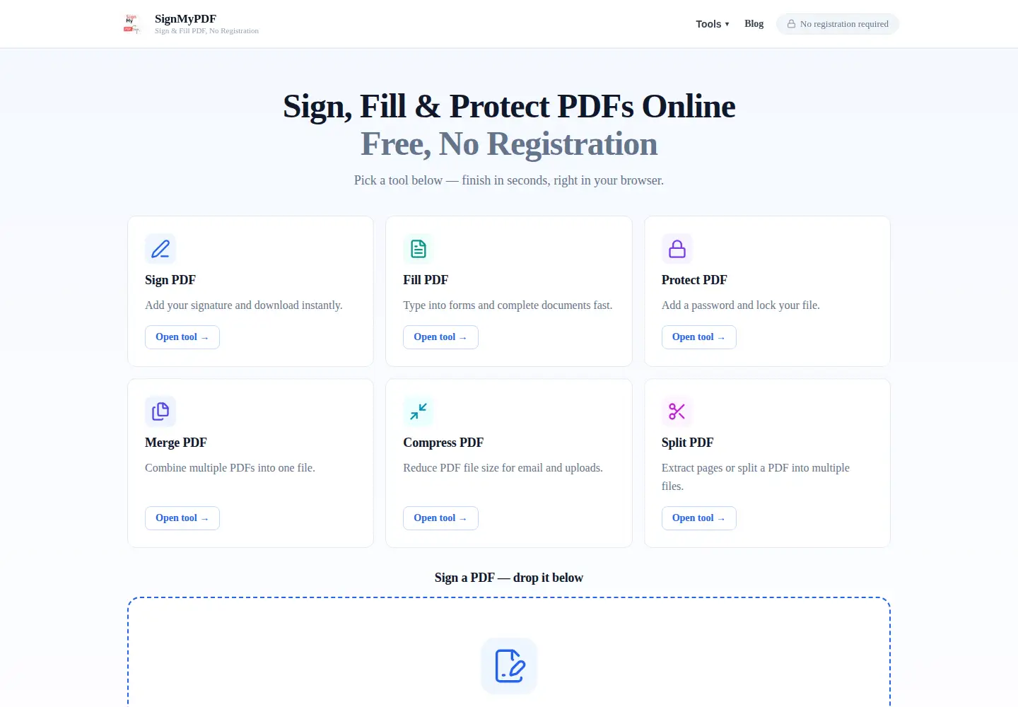 Captured homepage of signmypdf.io in the current scan