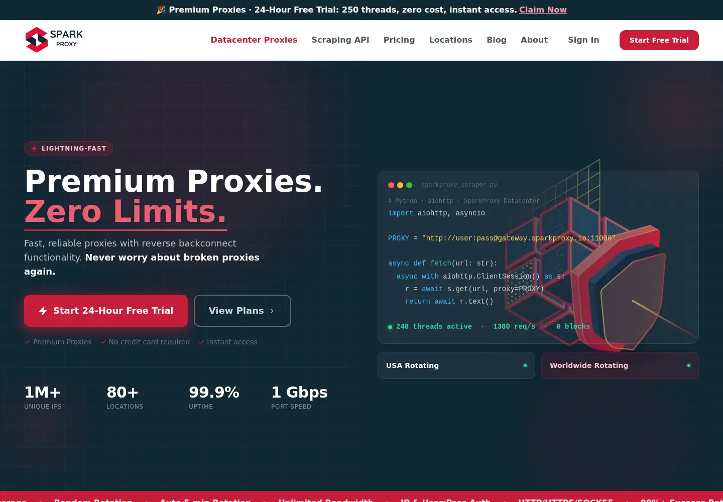 Captured homepage of sparkproxy.io in the current scan