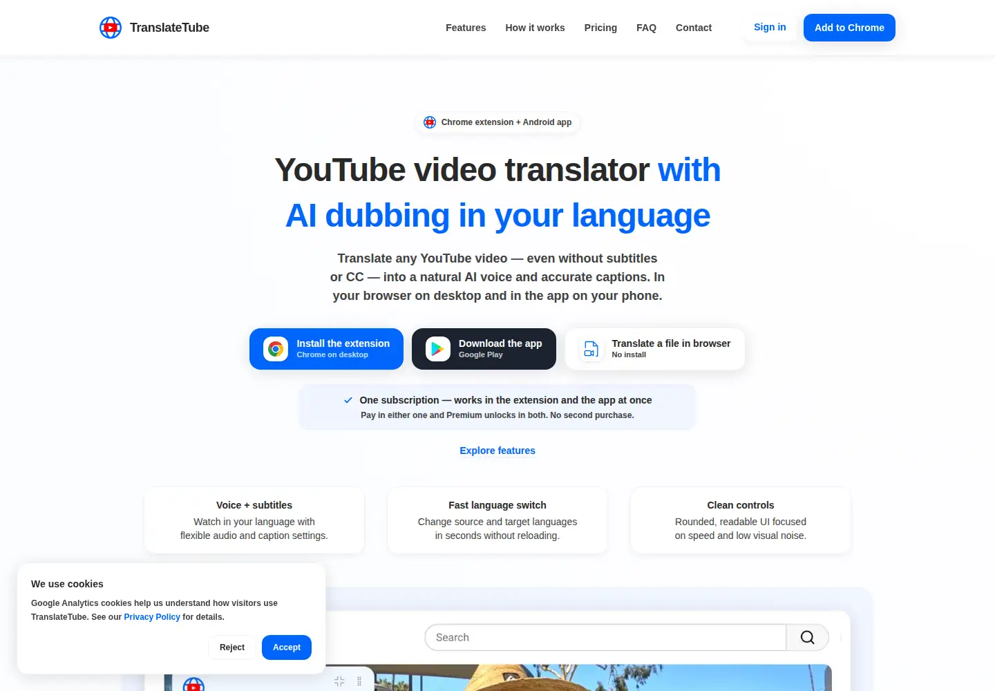 Screenshot of translatetube.io